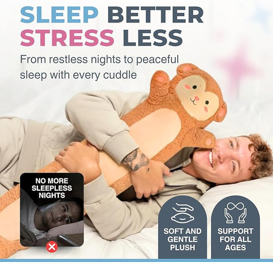 Monkey Plush Body Pillow for Kids | Long Stuffed Animal Cuddle Pillow | Soft Hugging Toy | Plushie Gift for Girls & Boys | Long Plush Body Pillow for Sleep & Comfort | Large, 47 Inches