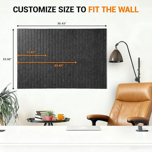 Cork Board Tiles for Wall with Push Pins, 36" x 24" Slat Bulletin Board Sets, Self-Adhesive Pin Board | Magrowill 6 Packs Felt Panels for Office Home Classroom Dorm Interior Wall Decor, Deep Gray