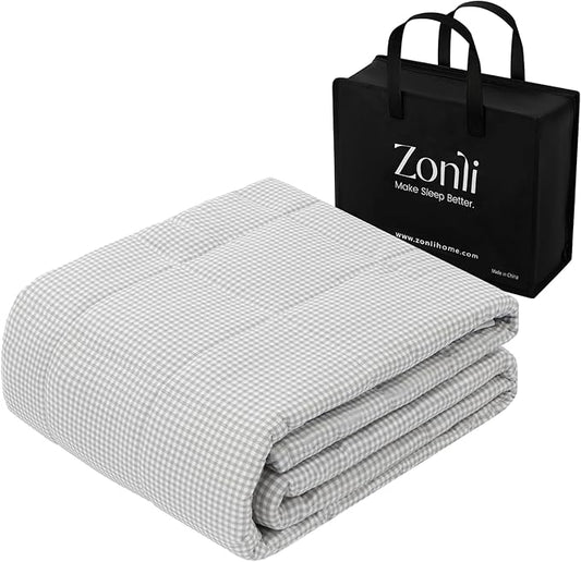ZonLi Weighted Blanket(48"x72",15lbs, Grey and White Checkered) Twin Size Weighted Blanket for Adults, High Breathability Heavy Blanket,Soft Material with Premium Glass Beads