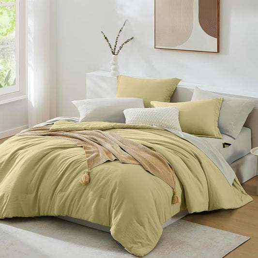 WRENSONGE King Comforter Set, 7 Pieces Hemp Soft Bed in a Bag King with Fitted Sheet, Flat Sheet, 2 Pillow Shams, and 2 Pillowcases- Warm Bedding Set for All Season