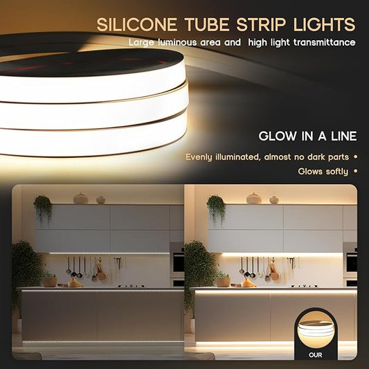 LED Strip Lights Daylight White 6000K,9.8ft 110-120V Neon Rope Lights,Flexible Silicone Outdoor Waterproof Neon Strip Lights for Bedroom,Mirror,Kitchen Cabinet, Living Room,Halloween Decor