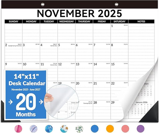 Forvencer Desk Calendar 2026, 20 Months Calendar, Nov. 2025-Jun. 2027, 14" x 11" Wall Calendar 2026 Monthly Planner with Plastic Cover & Stickers & Thick Paper for Office Home School Supplies