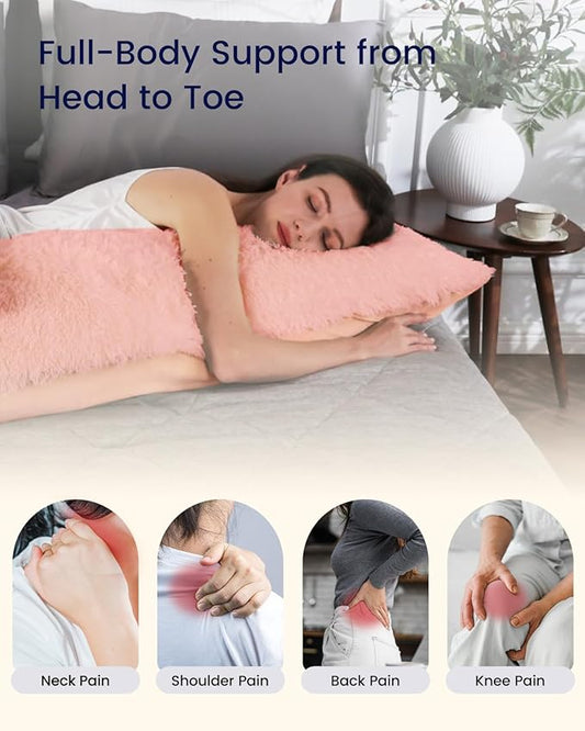 ZonLi Fluffy Body Pillow, Full Body Pillows for Adults, Long Pillow for Sleeping with Removable Cover and Adjustable Filling for Side Sleeper & Pregnancy,Large and Firm Pillow, Machine Washable(Pink)