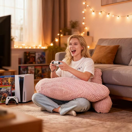 Back Pillow for Bed Sitting Up,U Shaped & Back Support Pillow for Bed,17" Backrest with Lumbar & Arm Support,Comfy Corduroy Fabric,Lap Pillow for Gaming/Reading/Watching TV,Pink