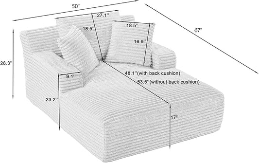 67 Inch Chaise Lounge Chair Indoor, Oversized Corduroy Upholstered Boneless Sofa Bed, Deep Seat Sleeper Couch Reading Chairs, Cloud Sofas Couches for Living Room, No Assembly Required (Olive Green)