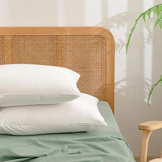 BESTOUCH 100% Washed Cotton Pillowcase for Hair and Skin Linen Feel Soft Comfortable Breathable 2 Set Pillow Case with Envelope Closure Solid Bright White Queen 20x30 Inches