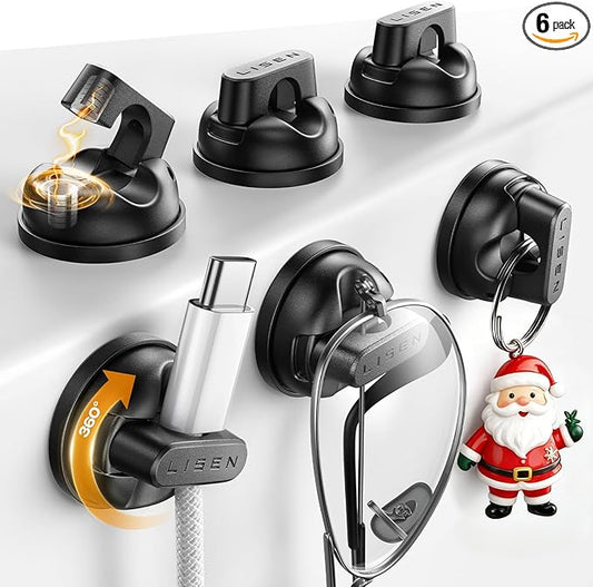 6-Pack Rotatable Cord Holder for Nightstand, LISEN 360°Rotating Magnetic Clips, No-Residue Strong Adhesive Cord Organizer for Desk, Cable Hider for Home, Office, Car, Cubicle Accessories