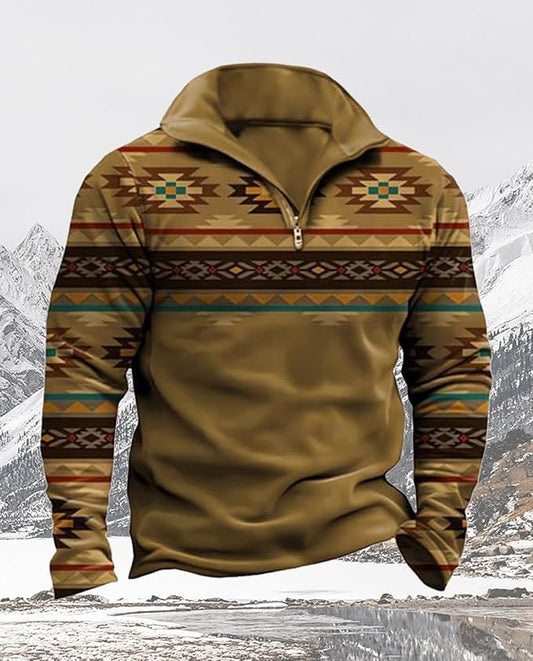 Western Sweatshirts for Men Aztec Cowboy Vintage Graphic Fleece Hoodie Mens Quarter Zip Pullover Country Jacket