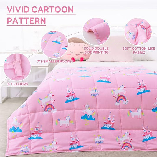 Kivik Weighted Blanket 3 lbs, Breathable Small Heavy Throw Blankets, Sleeping & Calming for Bed Couch Home School, Machine Washable, Cooling Soft Microfiber, 36x48 Inches, Pink Unicorn