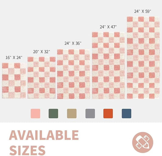CozeCube Bath mats for Bathroom Non Slip, Fluffy Absorbent Microfiber Bath mat Washable, Aesthetic Bathroom Rugs, Long Blossom Pink Checkered Bath mat, Blossom Pink, 47" x 24"