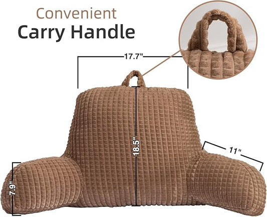A Nice Night Reading Pillow Bed Wedge Large Adult Children Backrest with Arms Back Support for Sitting Up in Bed/Couch for Lounging Bedrest,Waffle Stereoscopic Design,Khaki