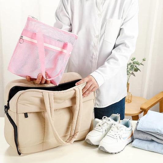 Mesh Shower Caddy Portable with Zipper & 2 Pockets - Quick Dry Shower Caddy Hanging for Travel Gym Camp Beach - Organizer Bag Bathroom Essentials for College Dorm