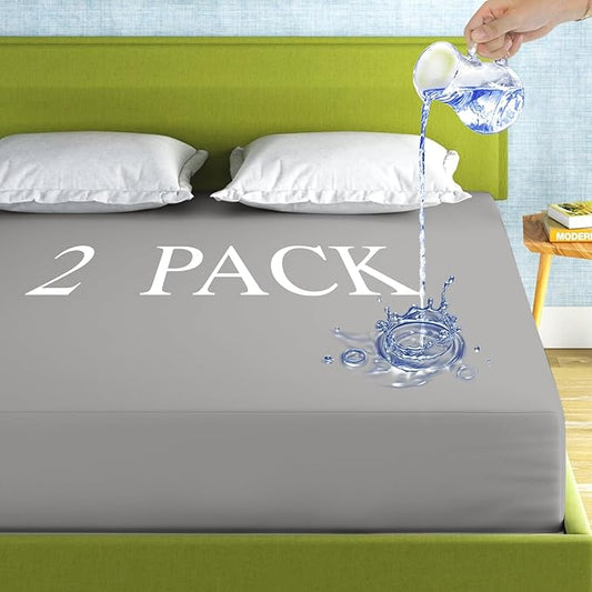 2 Pack Mattress Protector Twin XL Size 100% Waterproof Fitted Mattress Cover, Breathable Noiseless & Machine Washable Bed Cover Deep Pocket from 5" to 21", Bed Protector for Kids Adults Dark Grey