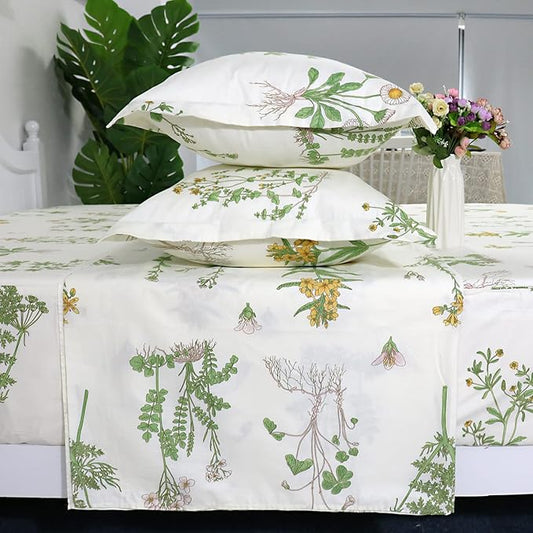 FADFAY 4-Piece California King Bed Sets Combed Cotton Bed Sheets Oversized King Floral Deep Pocket Fitted Sheet Set Cozy House Sheets Natural Hypoallergenic Bedding Sets