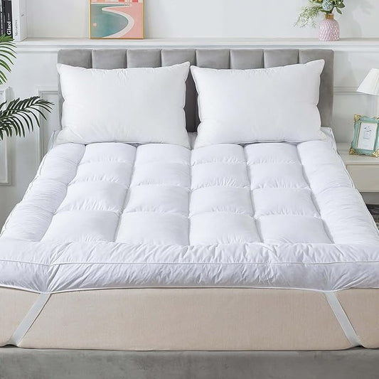 Premium Duck Feather Bed Mattress Topper 100% Cotton Memory Foam Mattress Topper 2500GSM Overfilled Pillow Top Luxury Hotel Collection