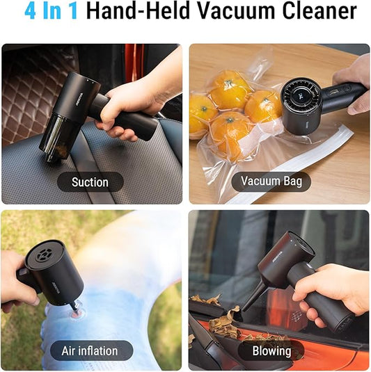 REIKIYA Car Vacuum Cleaner Portable Cordless 14000PA Compressed Air Duster 150000RPM Blower for Keyboard Computer Cleaning with LED Light& 7800mAh Battery, Inflator Pump for Balls Inflatable Mattress