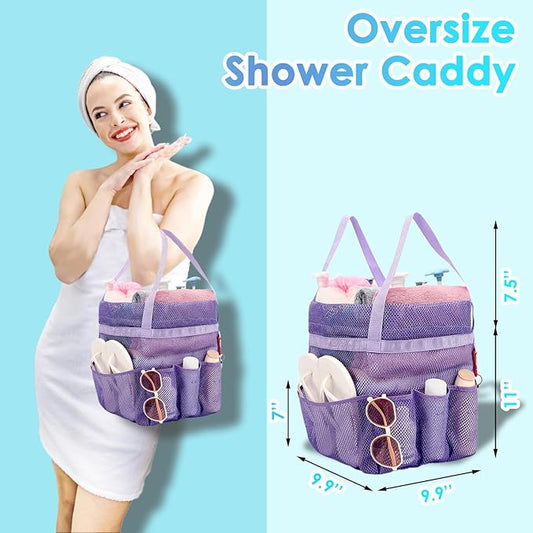 Mesh Shower Caddy Portable with Drawstring, Dorm Room Essentials for College Girls Guys, 8-Pocket Large Shower Bag Basket Tote for Camping Beach Gym Travel Toiletry Bathroom