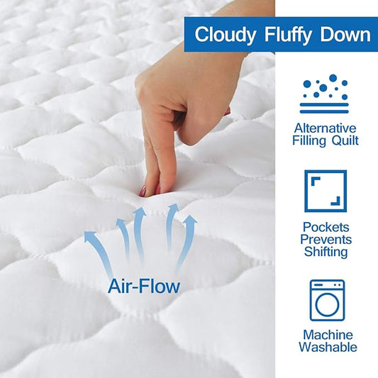 King Mattress Pad Waterproof Mattress Protector, Quilted King Size Mattress Cover Fitted for Adults, Deep Pocket Mattress Protector Up to 18 inches, White (Cover Only)