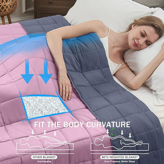 Weighted Blanket for Adults 15lbs, 48"x72", Twin Full Size Cooling Heavy Throw Blanket for 120-160lbs, Microfiber Soft Thick Big Blankets Weighted Comforter Gift for Sleeping, Pink Grey