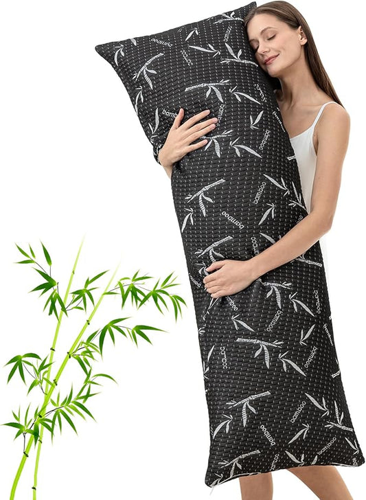 Full Body Pillow with Removable Pillowcase for Adults,(Memory Foam Filling)(Long Pillow for Side Sleepers) (Fluffy and Firm)(Adjustable Filling)(20×54 Inch,Black)