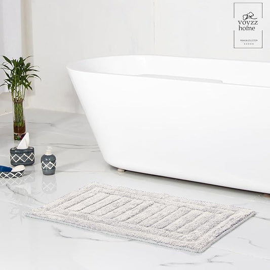 voyzz home Luxurious 100% Cotton Bathroom Rug Mat - Featuring Ultra-Soft Plushness, Non-Slip Design, Thickness, and Washability. Enhancing Home Decor, Bath Mat Measuring 20"x32" Striped Grey.…