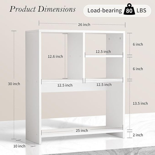 Jerry & Maggie Desktop Bookshelf Organizer, 4-Tier Desk Shelf with Hutch for Computer Desk, Wall Shelf Organizer & Room Decor Aesthetic, Dorm & Office Storage for Books, Laptop (White/26 in)