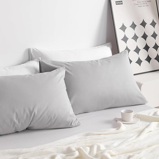 NTBAY Queen Cotton Pillowcases - Envelope Closure 20x30 Pillowcases Set of 2, Breathable and Soft Bed Pillow Cases, Light Grey