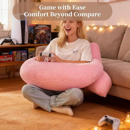 Reading Pillow for Bed,U Shaped & Back Support Pillow for Bed,19" Backrest with Lumbar & Arm Support,Comfy Flannel Fabric,Lap Pillow for Gaming/Reading/Watching TV,Pink