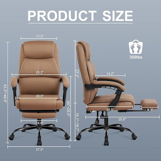 Misolant Big and Tall Office Chair with Footrest, High Back Desk Chair with Linkage Armrest, 90-155° Recline Executive Computer Chairs with Adjustable Height for Home