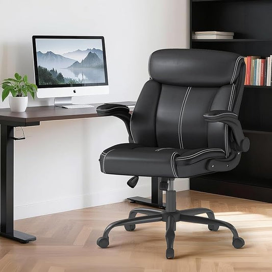 AnyGod Executive Chair with Flip-up Armrests, Lumbar Support, Adjustable Height, Mid-Back with Rocking Function for Executives