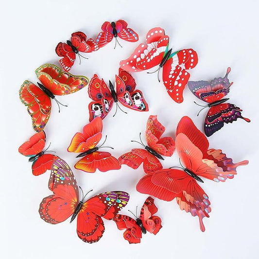 Butterfly Wall Decor 24/48 PCS, 3D Butterflies Stickers for Party Decorations with Magnets (Red, 48)