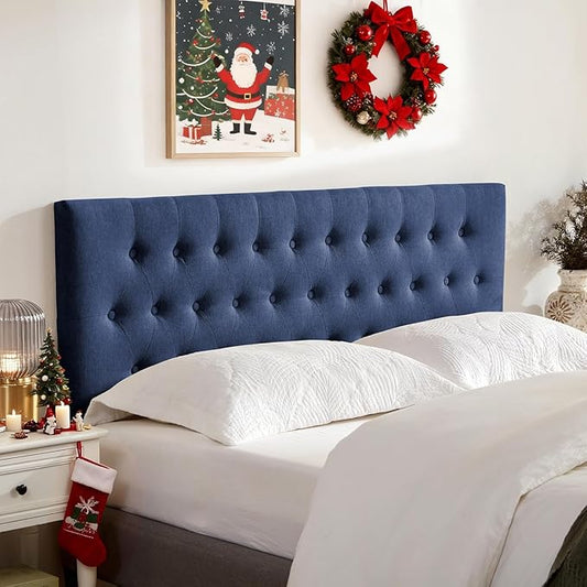 Tufted Upholstered Headboard King Size, Solid Wood Head Board with Durable Metal Legs, Adjustable Height Bed headboard from 37" to 51" Fabric Headboard in Modern Button Design, Blue