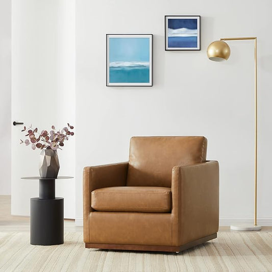 CHITA Swivel Accent Chair, Faux Leather FSC Certified Mid Century Modern Arm Chair for Living Room and Bedroom, Fully Assembled, Saddle Brown