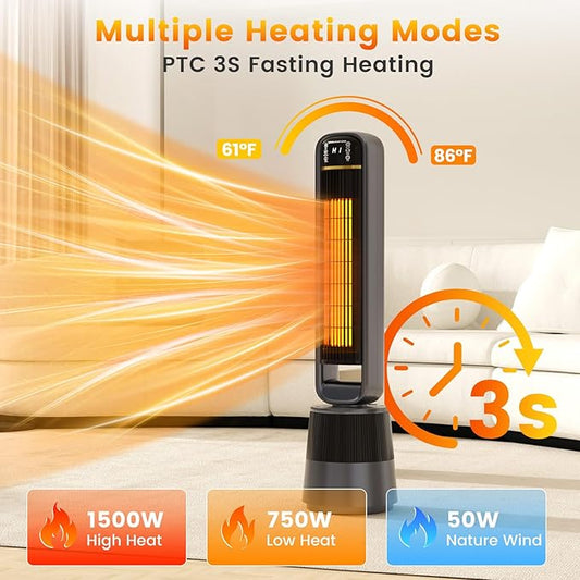 VCJ 36" Space Heaters with Humidifier, 12H Timer Electric Heater for Indoor Use, Remote, 150° Oscillation, Overheat & Tip-Over Protection, Quiet Portable Tower Heater for Bedroom Living Room Garage