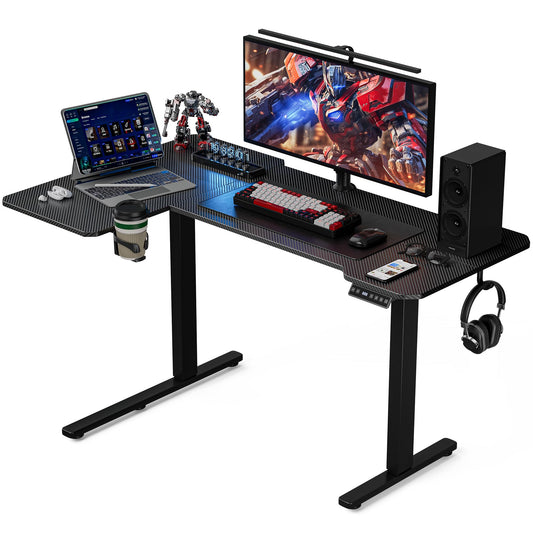 51" Reversiable L-Shaped Electric Standing Desk Adjustable Height Gaming Stand Up Corner Desk Sit Stand Home Office Computer Desk with Splice Board,Black Top Dormly
