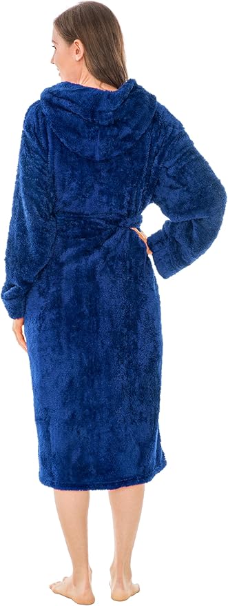 PAVILIA Women Hooded Plush Soft Robe | Fluffy Warm Fleece Sherpa Shaggy Bathrobe