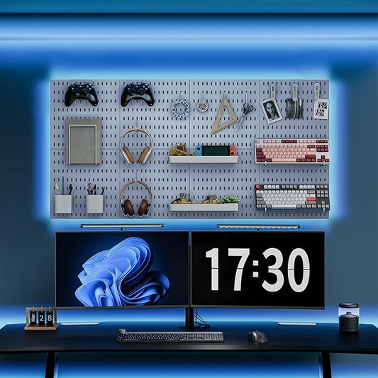 Pegboard Combination Kit, Wall Mounted Storage Set with 4 Pegboards & 14 Accessories Hanging, Blue Peg Boards Organizer for Walls Display, Crafts Organization, Kitchen Organizer, 22" x 22"