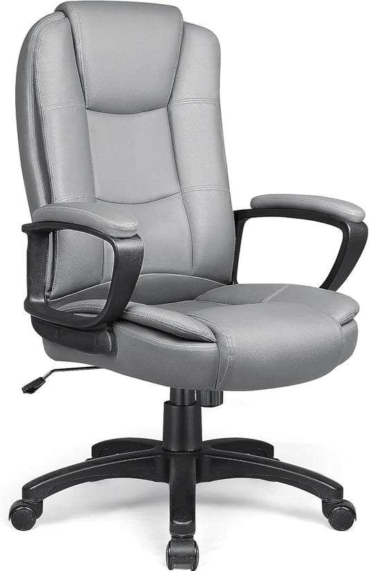 LEMBERI Office Desk Chair, High Back Executive Computer Chair, Ergonomic Big and Tall Adjustable PU Leather Chairs with Padded Armrest for Long Time Sitting, Grey