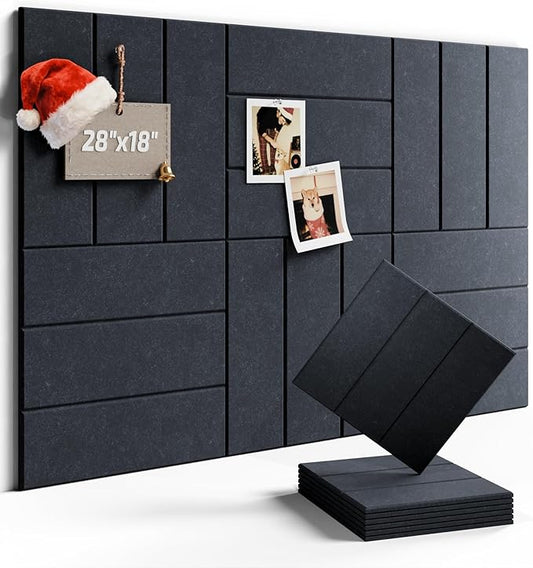 Felt Bulletin Board Tiles -28"x18" with 40 Adhesive Tabs, Cork Board Alternative for Office Decor, Push Pin Board Wall Organizer 6-Pack(Deep Charcoal Blue)