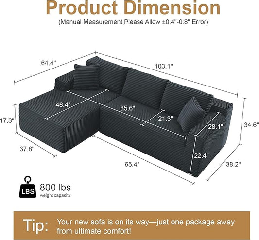 105''Sectional Cloud Couch with L Shaped Chaise,Modern Modular Sectional Sofa,Comfy Sectional Couches for Living Room,Bedroom,Apartment (Dark Grey, 105''W Left Facing Chaise)