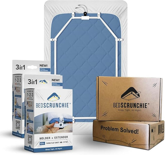 BED SCRUNCHIE Sheet Holder Straps (2 Pack) - Heavy Duty Gripper Clips - Strengthened Parachute Cord - 360 Degree Bed Sheet Tightener - Strongest and Effective Extender - Fits All Mattress Sizes