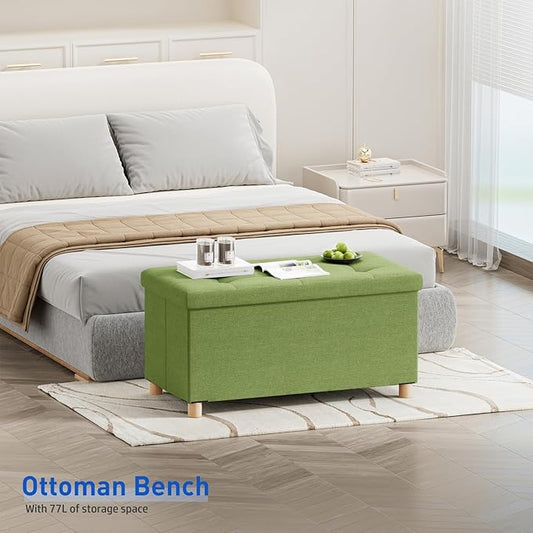 BRIAN & DANY 30 Inches Folding Storage Ottoman Bench, Ottoman with Storage Bench for Bedroom, Living Room, Entryway, Foot Rest with Legs, Bright Green