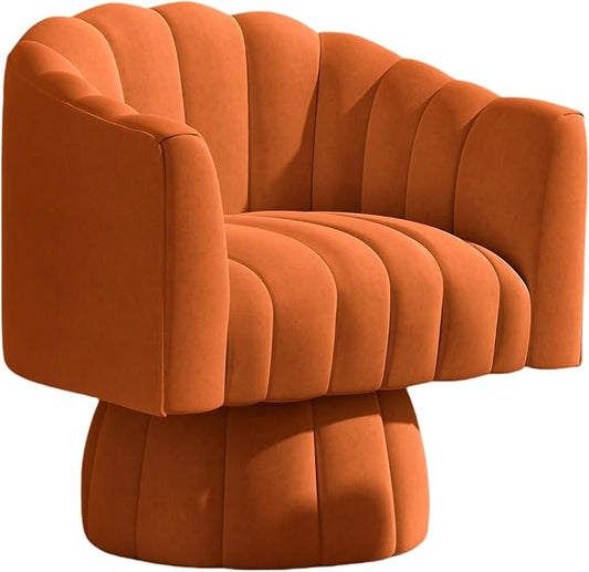 Accent Chair Mid Century 360 Degree Swivel Chair,Modern Lounge Sofa Round Barrel Chair with Wide Upholstered,Fluffy Velvet Fabric Chairs for Home Sofa Living Room/Bedroom/Waiting Room (Orange)