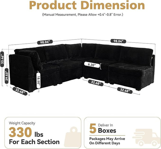 Modular Sectional Sofa,5 Pieces Sectional Couches for Living Room,131X65 L Shaped Cloud Couch with Oversized Convertible Modular Couch for Living Room