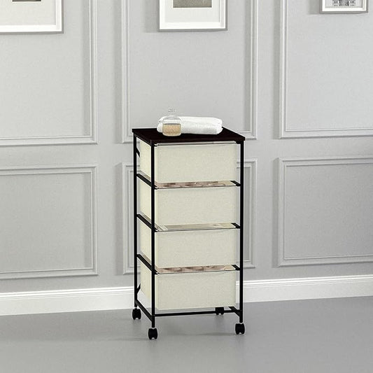 Small Cabinet with Drawers Rolling 4 Drawer Mobile File Cabinet for Home Office Storage and Organization, Fabric Vertical Under Desk Storage for A4/Letter Files(