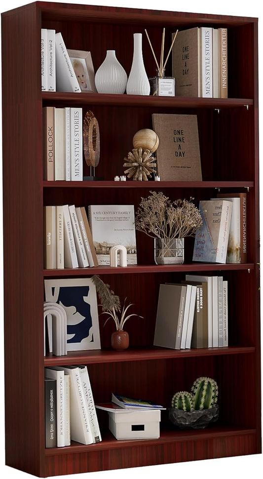Farini 5 Shelf boockase Display Bookcase Freestanding Wooden Bookshelves for Home Office Living Room,60 Inch Height,Cherry