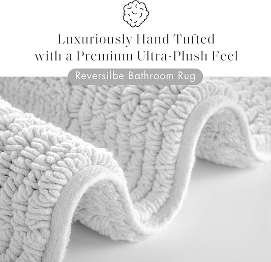 Madison Park Splendor Reversible 100% Cotton Tufted Bathroom Rug-3000 GSM Hotel Quality Luxurious Plush Medium Pile Bath Mat Absorbent, Quick Dry, Shower Room Décor, 21x34, Grey