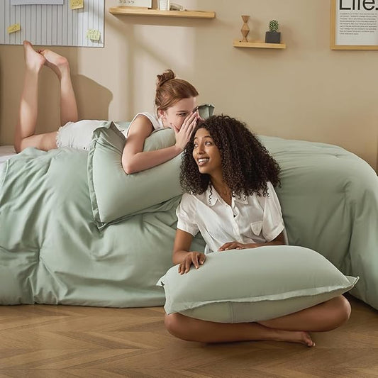 Litanika Comforter Set, Lightweight Solid Bedding Comforter Set, Fluffy Down Alternative Bed Set, Sage Green, Twin XL