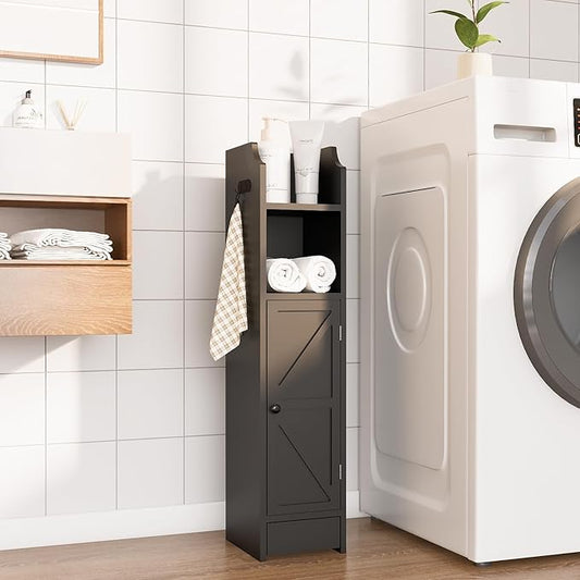 Small Bathroom Storage Cabinet, Toilet Paper Storage,Corner Floor Cabinet with Doors and Adjustable Shelf,Bathroom Organizer for Small Spaces Black
