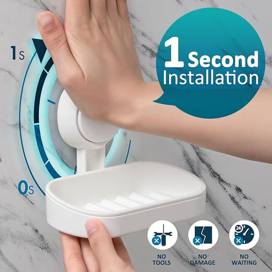 TAILI Suction Cup Soap Holder 2 Pack, Plastic Vacuum Suction Bar Soap Dish for Shower Wall Mounted Drill-Free, Bathroom,Tub,Kitchen Sink,Removable,Universal Kitchen & Bathroom Shower Accessories,White